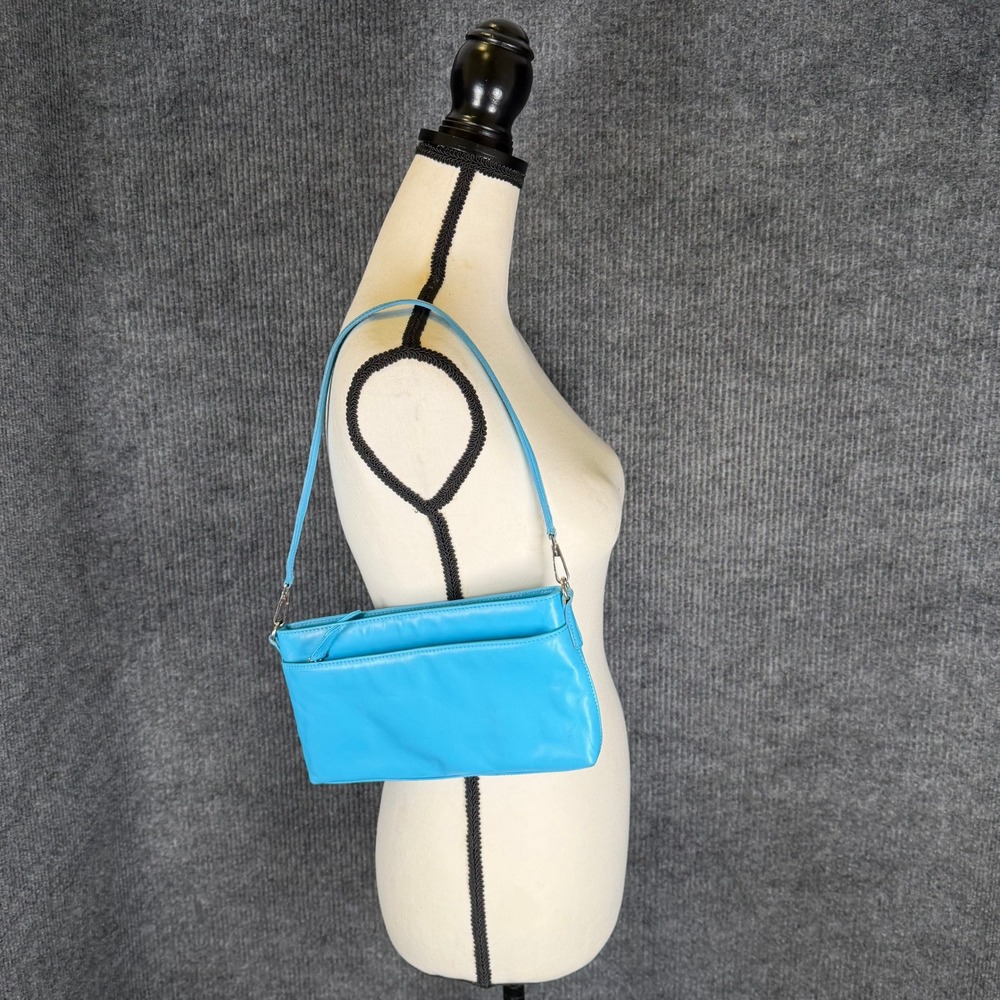 Talbots Teal Leather Baguette Shoulder Bag Purse Small Turquoise Blue Leather